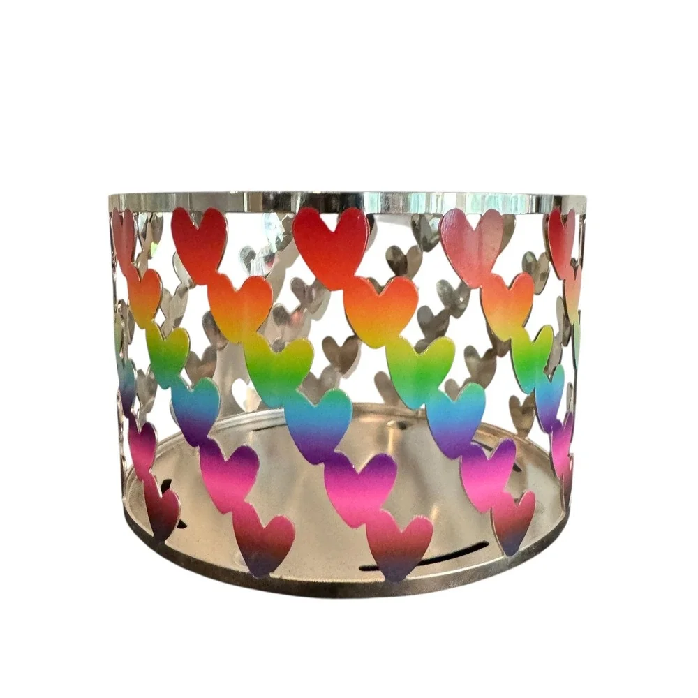 Yankee Candle Pride Rainbow Hearts Silver Metal 3-Wick Candle Holder